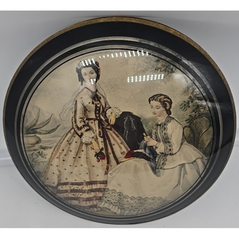 Peter Watson Studio Hand Made Round Decorative Plate‎ Victorian Scene Gold Rim
